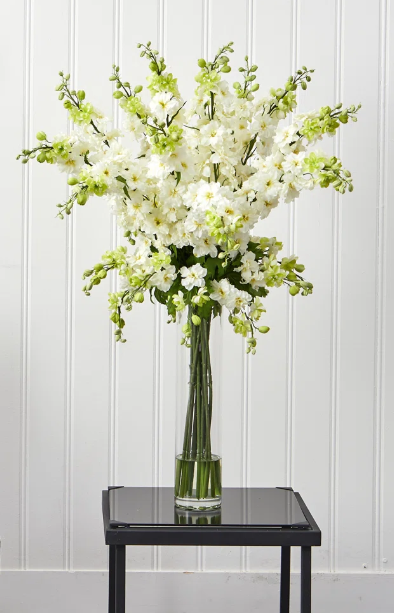 Delphinium Bouquet Lush Petals in Vase