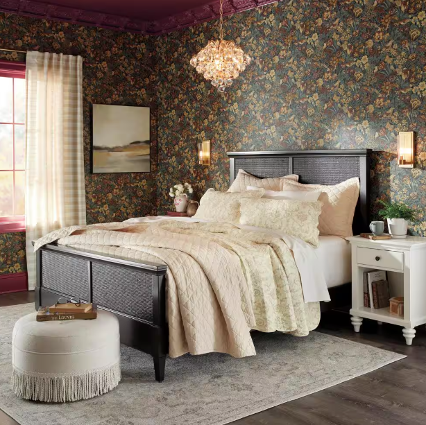 Mahogany and Graphite Bird Floral Vinyl Peel and Stick Wallpaper Roll