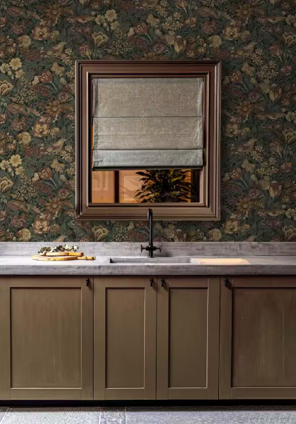 Mahogany and Graphite Bird Floral Vinyl Peel and Stick Wallpaper Roll