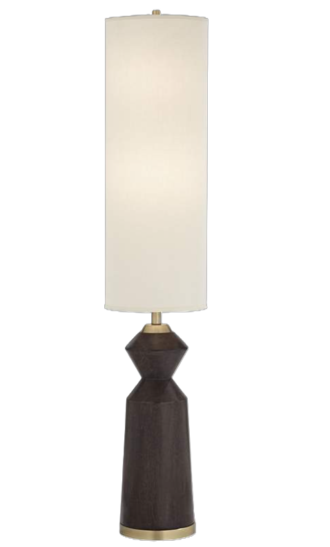 Modern Faux Wood Floor Lamp with Brass Accents