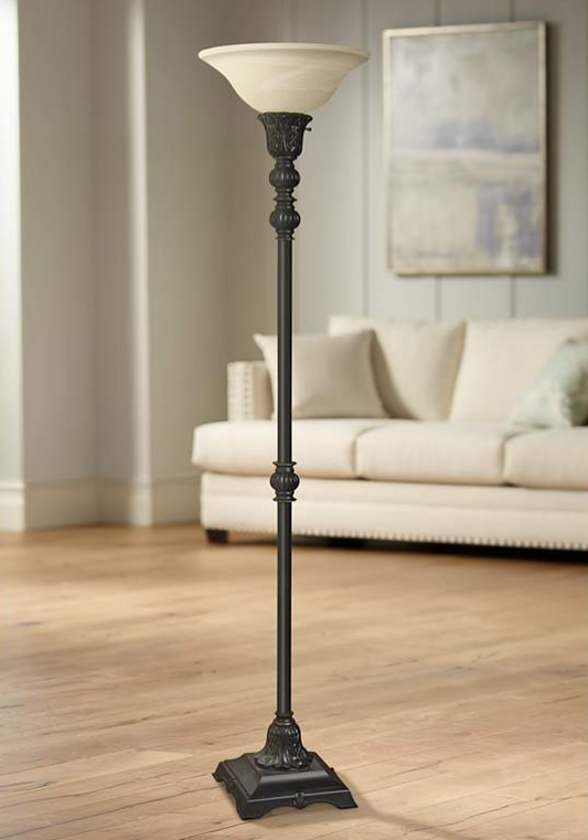 Madison Sculpted Torchiere Floor Lamp in Bronze Finish