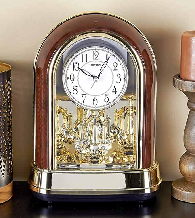 Crystal Dulcet II Musical Table Clock with Woodgrain Finish