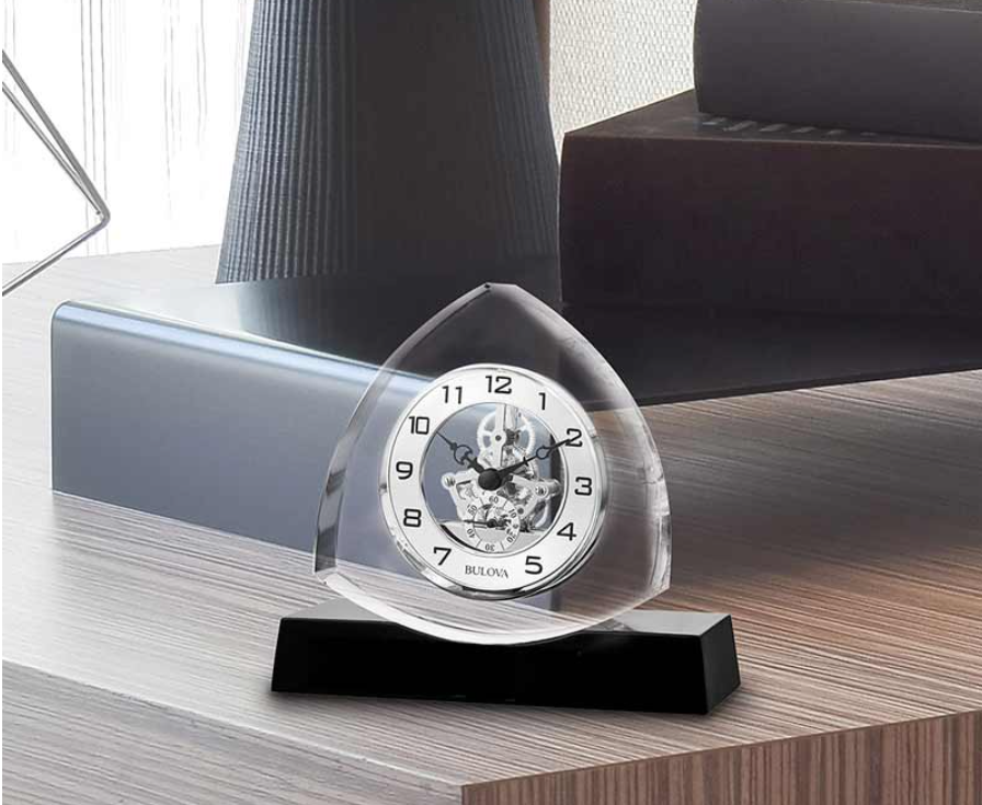 Bulova Trident Triangular Clear K-9 Crystal Clock