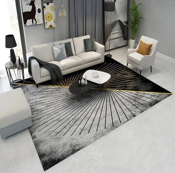 Gray and Gold Abstract Living Room Area Rug