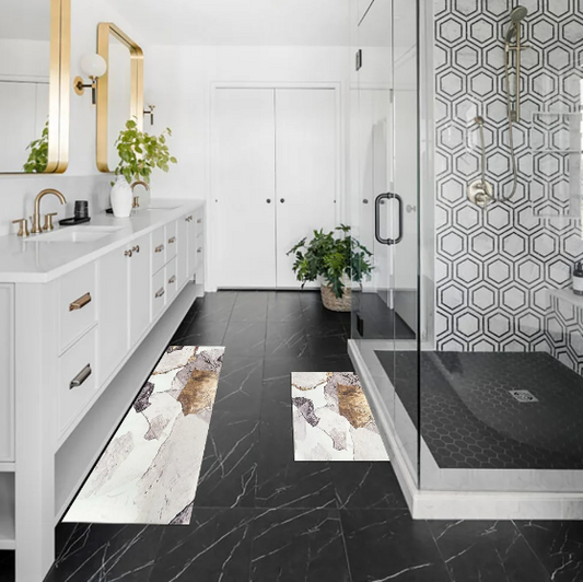 Gold Abstract Rug Set- Anti-slip & Easy Clean