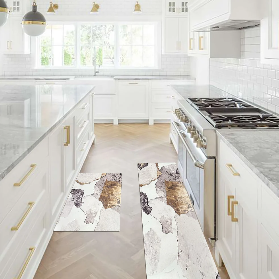 Gold Abstract Rug Set- Anti-slip & Easy Clean