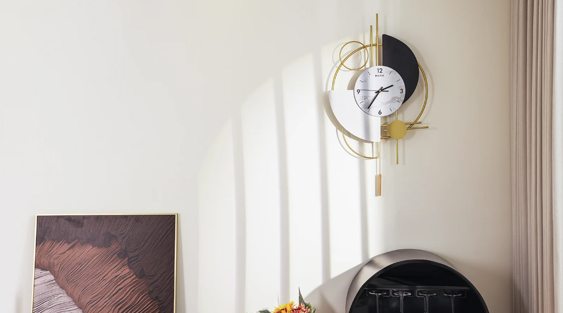 Geometric Wall Clock with Luxe Gold Pendulum