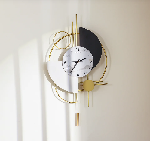 Geometric Wall Clock with Luxe Gold Pendulum