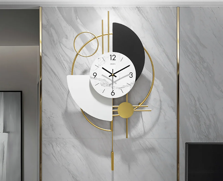 Geometric Wall Clock with Luxe Gold Pendulum