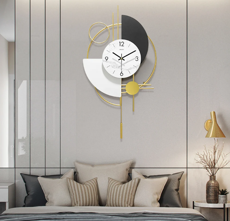 Geometric Wall Clock with Luxe Gold Pendulum